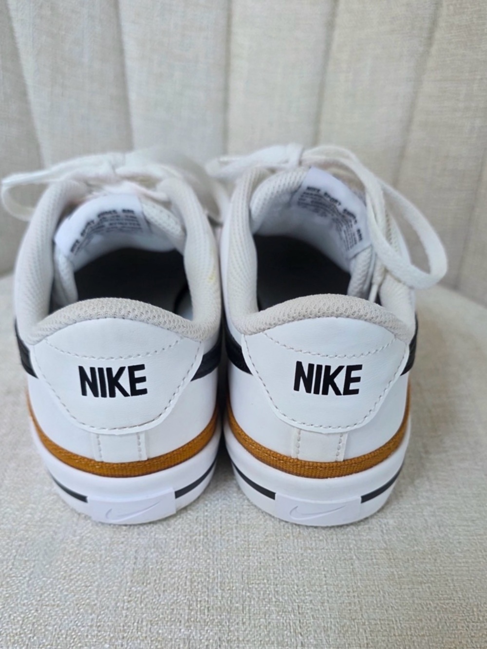 Nike Women’s Legacy Court White Low-Top Sneakers with Black Swoosh & Brown Trim - Picture 2 of 3